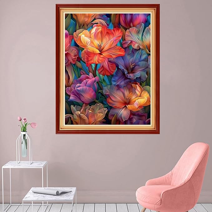 foxhool stamped cross stitch kits,11ct printed cross stitch pattern full embroidery kits for beginner needlepoint kits-magical flowers 16x20 inch