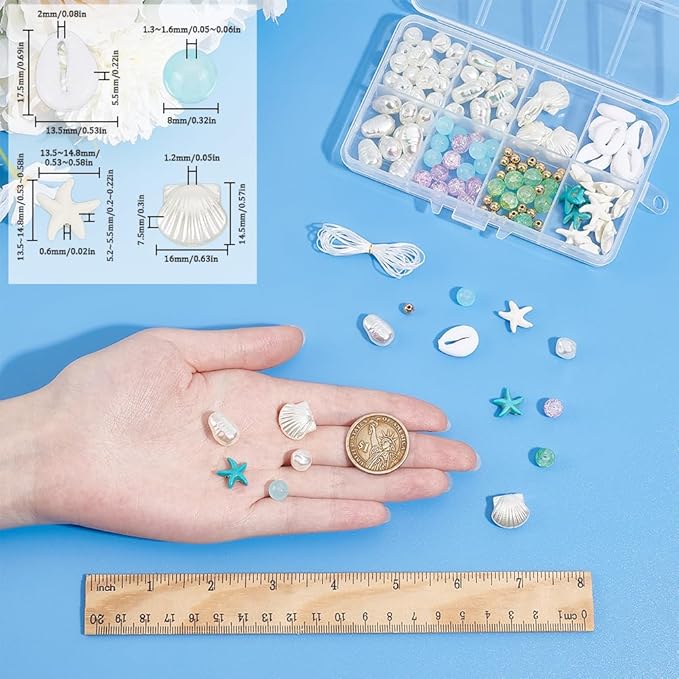SUNNYCLUE 1 Box 6 Sets Summer Bracelet Making Kit Imitation Pearl Beads Sea Animal Starfish Beads Lucky Turquoise Hawaii Ocean Shell Spacers for Jewelry Making Kits Women Adults Supplies