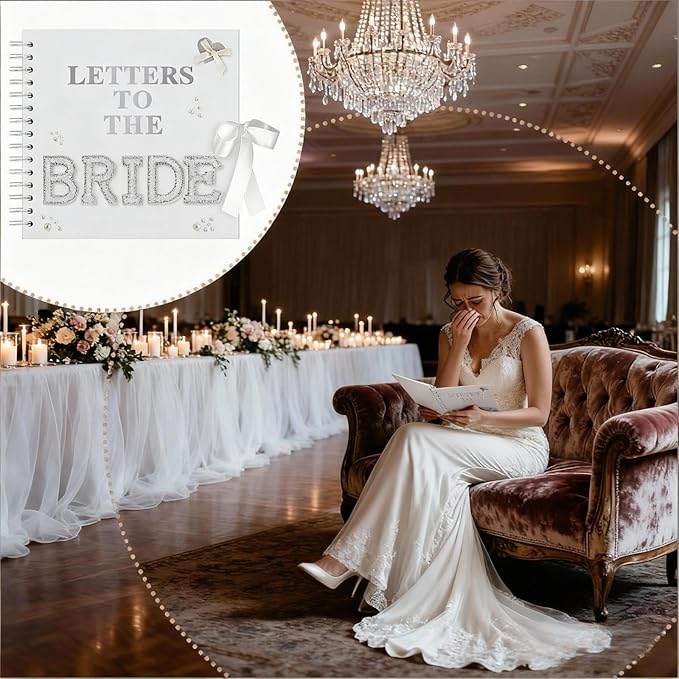 Wukfuiui Letters to The Bride Scrapbook 8 x 8 Inch Wedding Photo Album Kit DIY Guest Book for Bride with Metallic Pens Pearl Stickers Bows Memory Book with Thick Paper for Letters, Bridal Shower Gifts