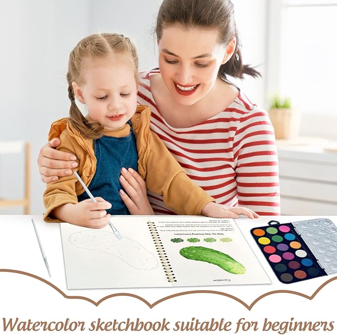 Watercolor Workbook, Water Coloring Book, 12 Different Patterns of Original DIY Designs, 18 Colors Watercolor Paint Set, Beginner-Friendly Watercolor Workbooks(Vegetables), Perfect Gifts for Adults