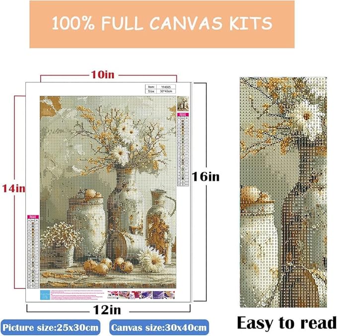WUSARPLY Rustic Daisy Diamond Painting Kits for Adults, Flowers Diamond Art Kits Full Drill Diamond Dots Paint with Diamonds Gem Arts and Crafts for Beginner Home Wall Decor
