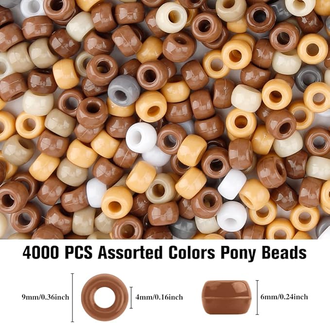 pony beads 4000 pcs for bracelets, hair, jewelry making, crafts - plastic beads for kids, hair braids for girls, kandi jewelry (brown color scheme)