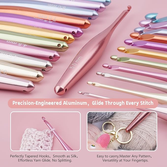 Mdoker Newest Aluminum Crochet Hook Set with Case Ergonomic Grip Crochet Hooks,Non-Slip Hooks for Arthritic Hands, Perfect Crochet Gift for Women,3mm-10mm