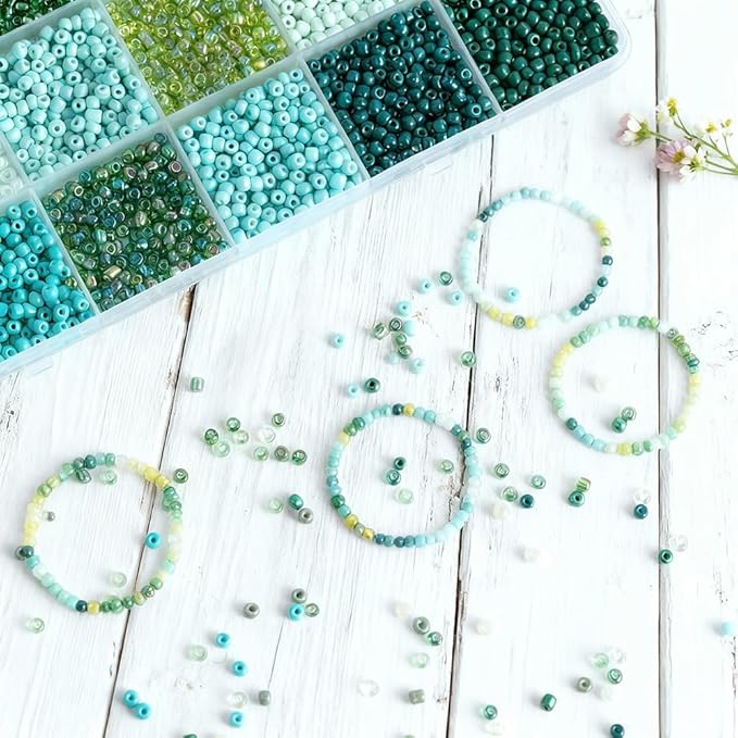 Green Colors 3mm Seed Beads, 5200Pcs Glass Seed Beads Kit with Storage Box for DIY Necklace Bracelet Crafts