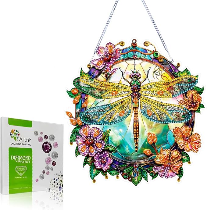 Koikify Diamond Painting Kits Hanging Pendant, Dragonfly Special Shaped Crystal Diamond Art Double-Sided Printed Window Ornament, DIY Wall Art Hanging Sign for Crafts and Home Decor