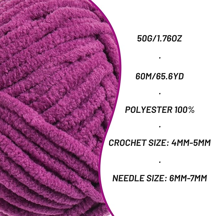3 Packs Plush Chenille Chunky Crochet Yarn - Baby Yarn for Crocheting Soft - Velvet Yarns Knitting for Blankets Crafts - Fluffy Amigurumi Yarns 150g / 196.8yds (3 Dark Purple)
