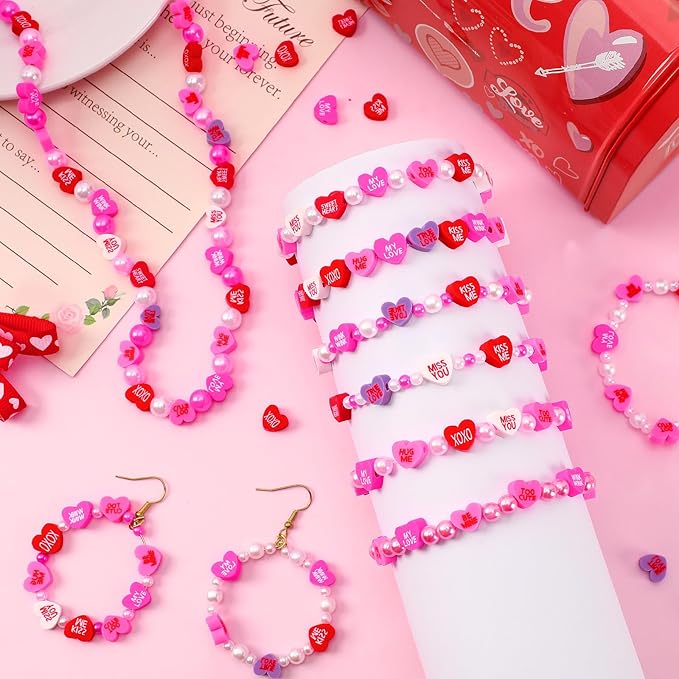 Augshy 300Pcs Conversation Heart Beads,Valentine's Day Polymer Clay Beads for Jewelry Making Bracelet Necklace Making Earrings