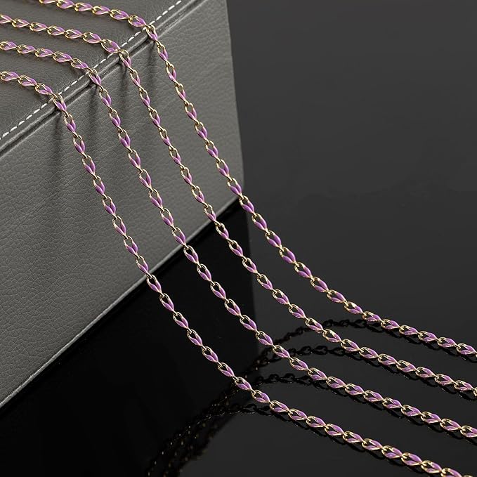 Purple Enamel Jewelry Chains for Making Jewelry, Gold Plated Brass Cable Chain Spool with Jump Rings and Lobster Clasps