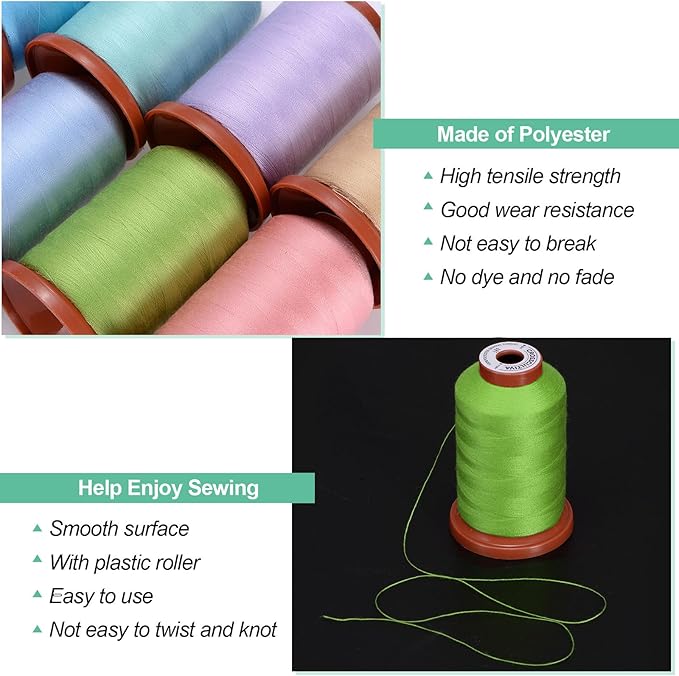 uxcell 40D/2 Sewing Thread 1100 Yards Polyester Household Sewing String Hand Stitching Polyester Cord for Clothing Stitching Shoe Bag Repairing DIY Craft Light Green