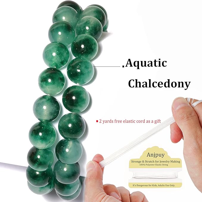 6mm Natural Aquatic Chalcedony Round Bead - 60PCS Bulk Gemstone Beads for Jewelry Making, DIY Bracelets, Necklaces - Includes Crystal Stretch Cord - Stone Beads for Crafting Gifts