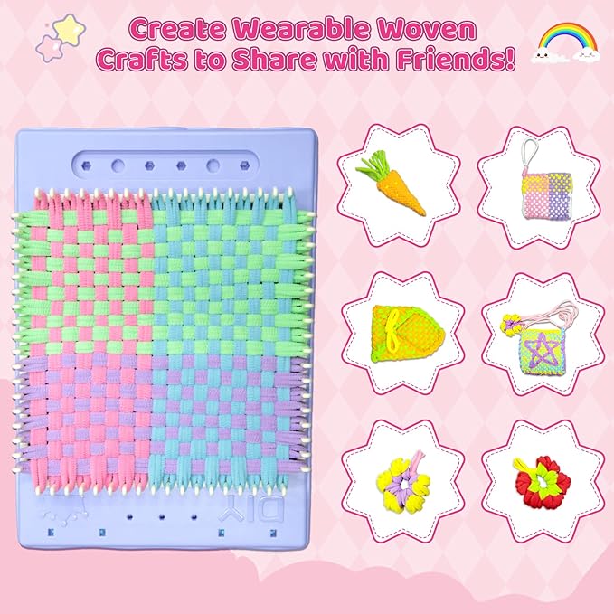 Weaving Loom Kit Toys & Friendship Bracelet Making Kit for Kids, Birthday Children's Day Gifts for Girls Ages 6 7 8-12, Potholder Coaster Rainbow Bands Weaving Kit, Creative DIY Arts and Craft Looms