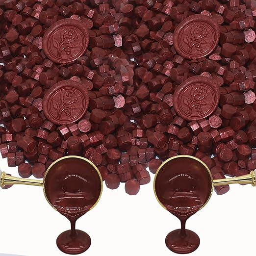 600pcs wine red wax seal beads, andotopee premium sealing wax beads for stamp seals, octagon wax pellets refill pack for wax seal kit, wedding invitation decor, letter envelope seal, diy crafts