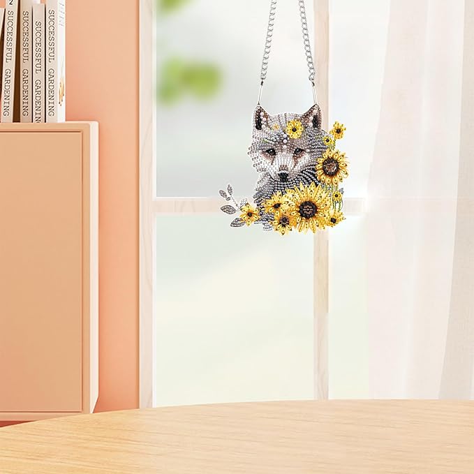 AiYuanzsh Animal Wolf Sunflower DIY Acrylic Diamond Painting Pendant Kits Special Shaped Rhinestone Round Diamond Art Hanging Kits Home Garden Wall Window Pendants .Home Wall Decor Gift