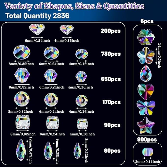 2836 Pcs Glass Beads for Jewelry Making – High Shine, Faceted Cut Design Crystal Beads, DIY Bracelet Necklace Earring Craft Kit with Organizer Box for Valentine's Day Birthday Gifts, AB Color