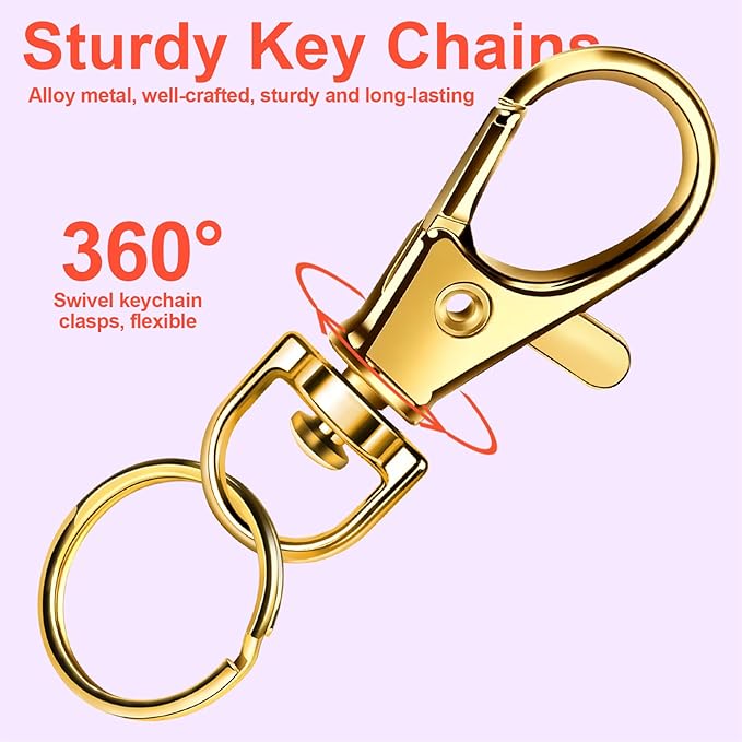 LEOBRO 60PCS Lobster Claw Clasps and Key Rings, 30PCS Keychain Clips and 30PCS Key Chain Ring for Keychain, Key, Jewelry Making, Art Crafts, Gold