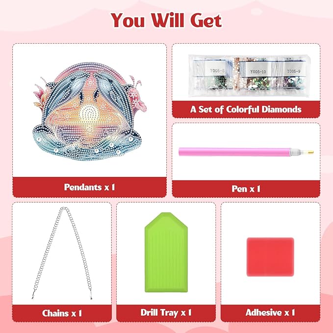 GHHKUD Dolphins Diamond Art Hanging Kit for Adults, DIY Double Sided Diamond Painting Hanging Valentines Kits Adults, Special Shaped Acrylic Ornaments Pendants for Window Home Garden Wall