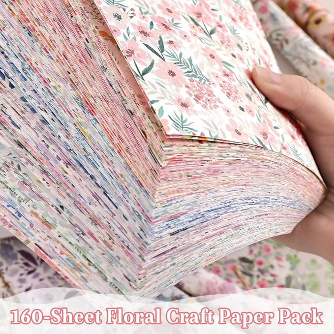 160 Sheets of Pink Flower Scrapbook Paper, journaling Scrapbook Supplies Craft Collage Paper Set, Junk Journal Bullet Journal Poster Room Decor for Card Making Decorative Gifts
