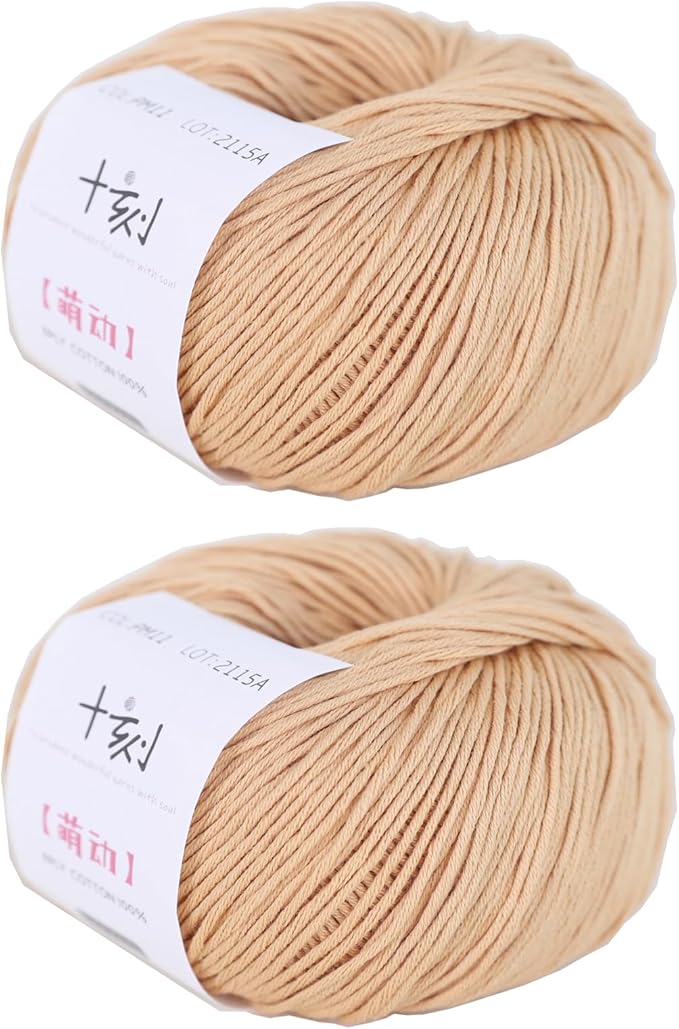 Fine Weight Knitted and Crocheted Cotton Yarn, 100% Long Staple Cotton Yarn, Baby Sports, 2 Packages of 100g/3.52oz (Per Skein 50g/162yards)-Ginger Yellow