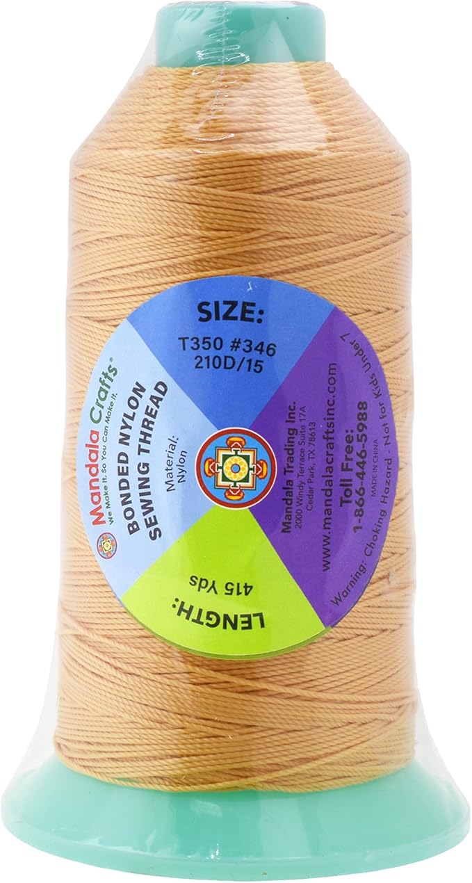 Mandala Crafts Size 346 210D T350 Bonded Nylon Thread - Blonde 415 YDs Tex 350 Heavy Duty Sewing Threads for Leather, Jeans, Weaving, Outdoor Marine Upholstery