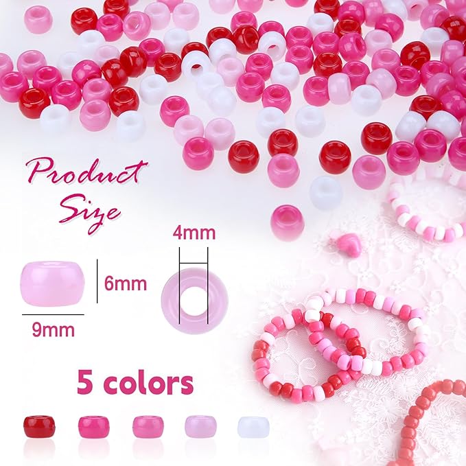 1000pcs red pink white pony beads bulk for bracelets making valentines day bracelet beads for crafts hair beads for braids diy crafts home party decorations
