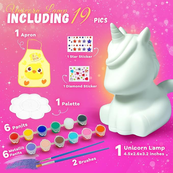 Cokiki Paint Your Own Unicorn Lamp Kit, Art Supplies DIY Crafts Night Light Painting Kit, Arts and Crafts for Kids Ages 8-12, Birthday Party Holiday Creative Gift for Girls Boys Ages 6 7 8 9 10 11 12+