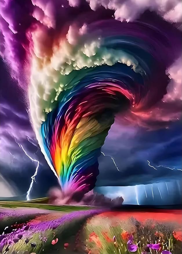 Rainbow Storm Diamond Painting Kits for Adults, 5D Diamond Art Painting by Numbers Kits, DIY Rainbow Storm Diamond Art Kits, Full Round Drill Diamond Paintings for Adults for Home Wall Decor, 12x16in