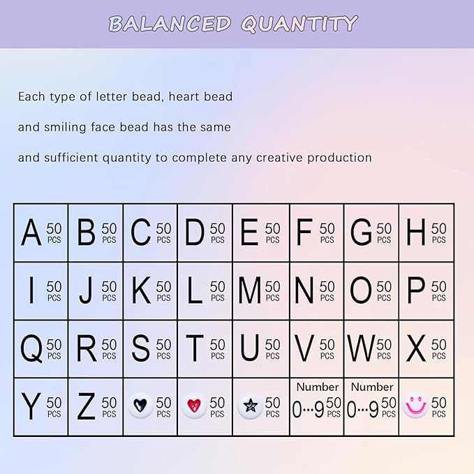 Amaney 1600pcs Acrylic Letter Beads - 4x7mm White, A-Z 31 Styles for Jewelry Making Bracelets, Necklaces, Key Chains