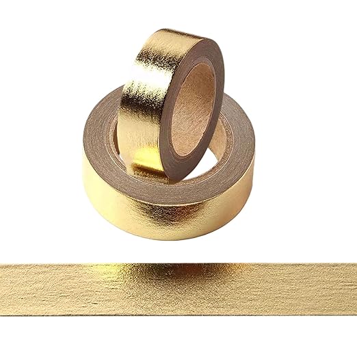Foil Washi Tape,2 Rolls 5/8" x 393 inches(15mm*10M) Washi Tape, Masking Tape Craft Supplies Tape for Scrapbooking DIY Craft DecorativeFoil Washi (Gold)