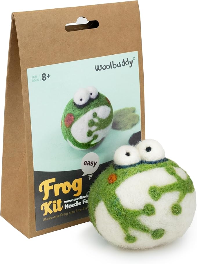 Woolbuddy 𝗡𝗲𝗲𝗱𝗹𝗲 𝗙𝗲𝗹𝘁𝗶𝗻𝗴 𝗞𝗶𝘁 – DIY Animal Craft Set for Beginners with Core Wool, Felting Supplies, Tools & Instructions – Fun Creative Kit for Adults (Frog)