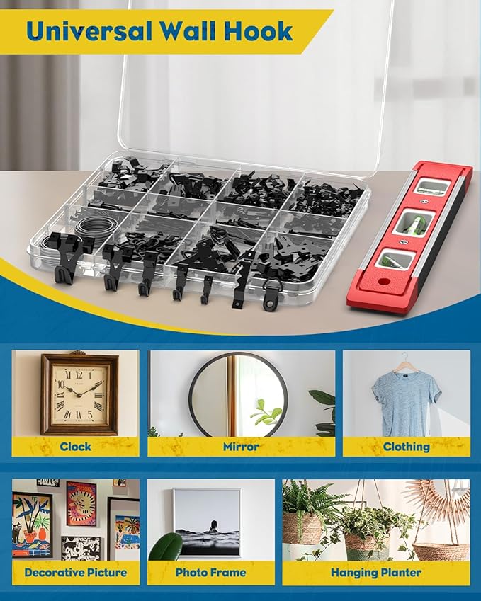 Uniclife 329 Pcs Heavy Duty Picture Hanging Kit, 10 lb, 20 lb, 30 lb, 40 lb, 75 lb Picture Hanging Hooks with Nails, D Ring Picture Hangers Sawtooth Picture Hangers Picture Hanging Wires & Screw Hooks