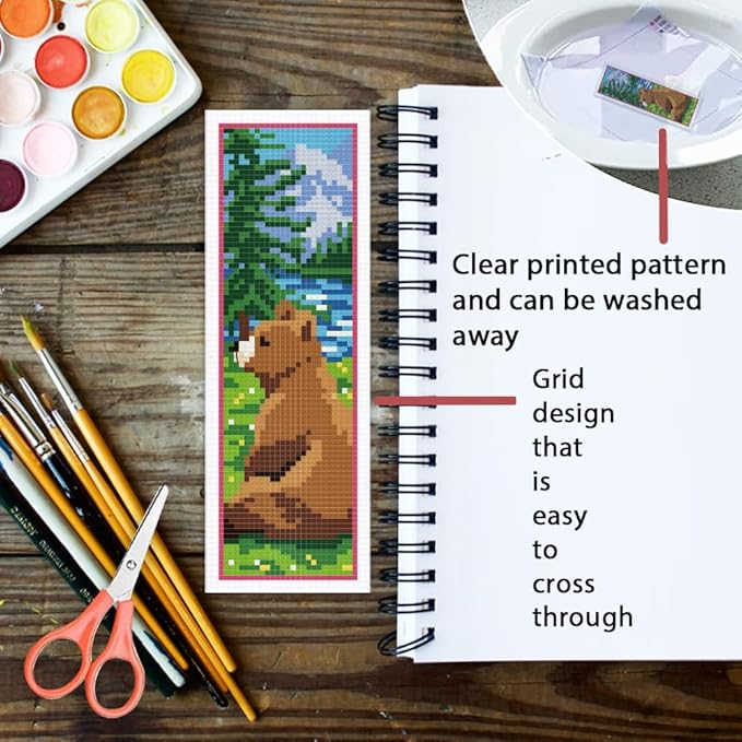 ORIGACH 6 Set Forest Animals Cross Stitch Bookmark Kits for Beginner, Animals Modern Stamped Cross Stitch Kits with Instructions for Adults Bookmarks Lovers
