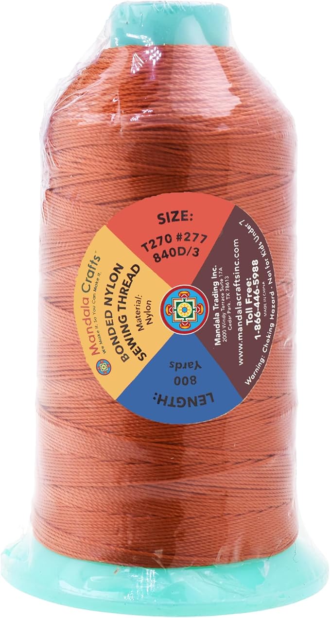 Mandala Crafts Size 277 840D T270 Bonded Nylon Thread - Burnt Orange 800 YDs Tex 270 Heavy Duty Sewing Threads for Leather, Jeans, Weaving, Outdoor Marine Upholstery