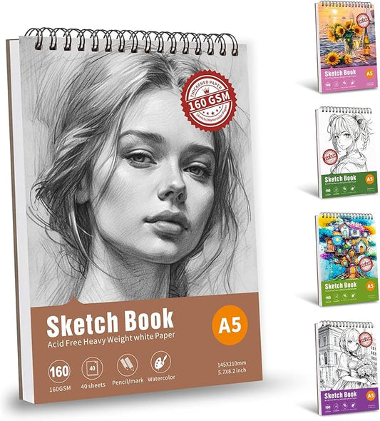 Thickened Mixed Media Sketchbook - Three Different Sizes, Drawing Paper Pad-108lb/160gsm, (Character Sketch, A5 (Travel Size) 5.7X8.2 inch)