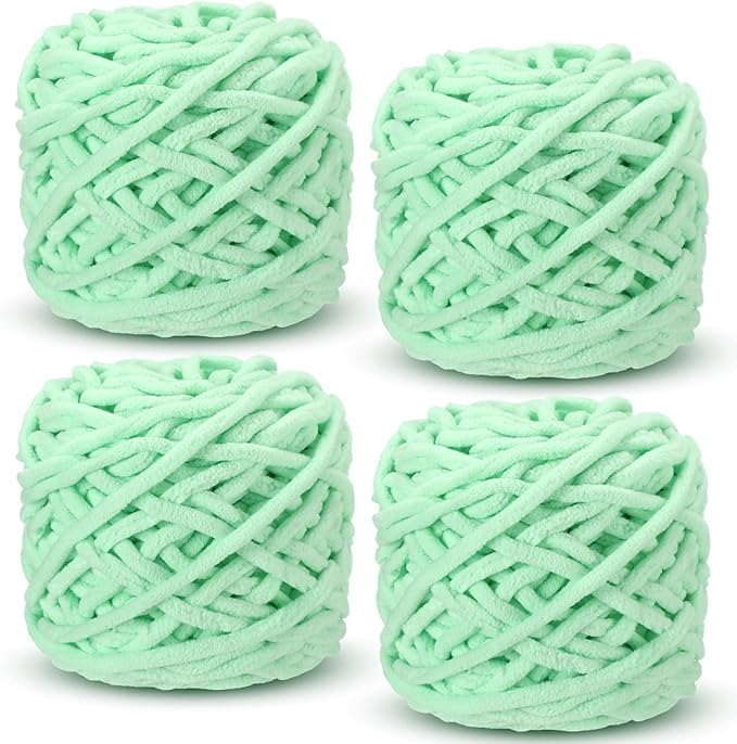 Buryeah Chunky Chenille Yarn for Crocheting Soft Thick Fluffy Yarn for Hand Knitting Bulky Velvet Blanket Plush for Weaving DIY Crafts Each 3.5 oz 55 Yards(Light Aqua,4 Pack)