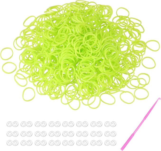 MECCANIXITY 600 Pcs Loom Rubber Bands Kit with 25 Pcs S-Clips 1-Hook Rubber Bands Refill Bracelet Making Kits for Weaving DIY Handcrafts Gift, Fluorescent Yellow