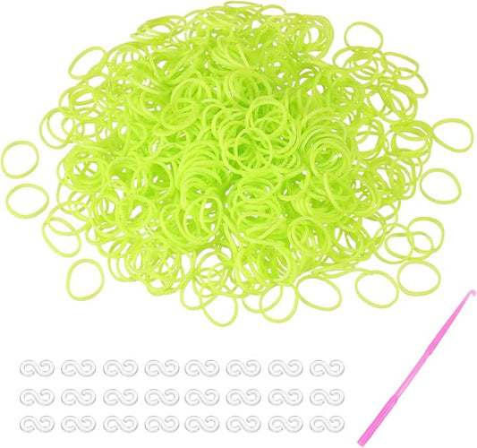 MECCANIXITY 600 Pcs Loom Rubber Bands Kit with 25 Pcs S-Clips 1-Hook Rubber Bands Refill Bracelet Making Kits for Weaving DIY Handcrafts Gift, Fluorescent Yellow