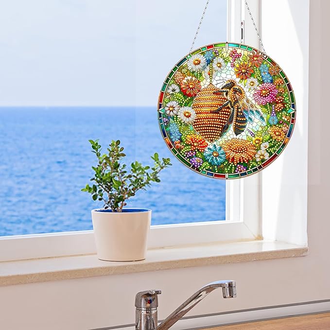 Generic DIY Hanging Diamond Pendant Special Shaped Crystal Diamond Art Painting Ornament Single Sided for Window Home Garden Wall Door Decor-Hive