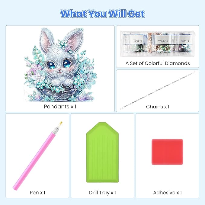 MOGTAA Easter Bunny Diamond Art Hanging Kits for Adults Beginners, Flowers Diamond Art Suncatchers, 5D Special Shape Animal Diamond Painting Window Pendant Kit for Home Wall Decor