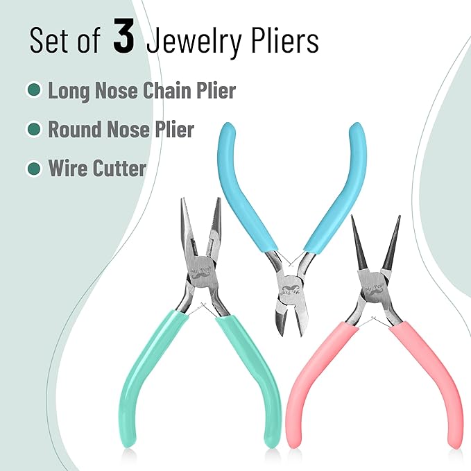 Mr. Pen- Jewelry Pliers Set, 3 Pack, Colorful, Rubber Handle & Ergonomic Design, Mini Pliers for Jewelry Making Tools, Small Wire Cutters for Crafting