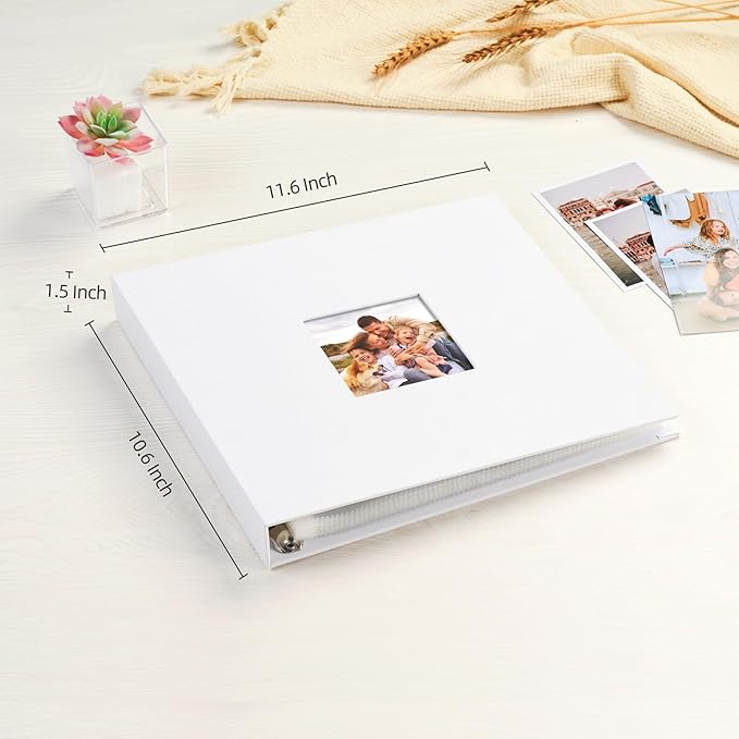 Mublalbum 10x10 Inch DIY Scrapbook Photo Album with 40 Plastic Sleeves 80 Pages Linen Cover 3 Ring Folder Binder for Wedding Baby Family and DIY Projects (White)