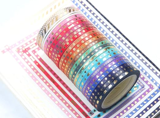 YUBBAEX 24 Rolls Skinny Washi Tape Set Gold Foil Print Decorative Tapes for Arts, DIY Crafts, Journals, Planners, Scrapbooking, Wrapping (Slim 3mm)