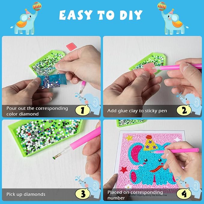 QEUOYSS Diamond Art Kit for Kids with Wooden Frame Art and Crafts for Kids Ages 6-8 -10-12 Easy to DIY Diamond Art for Kid and Adult Beginners Home Wall Decoration (Elephant)