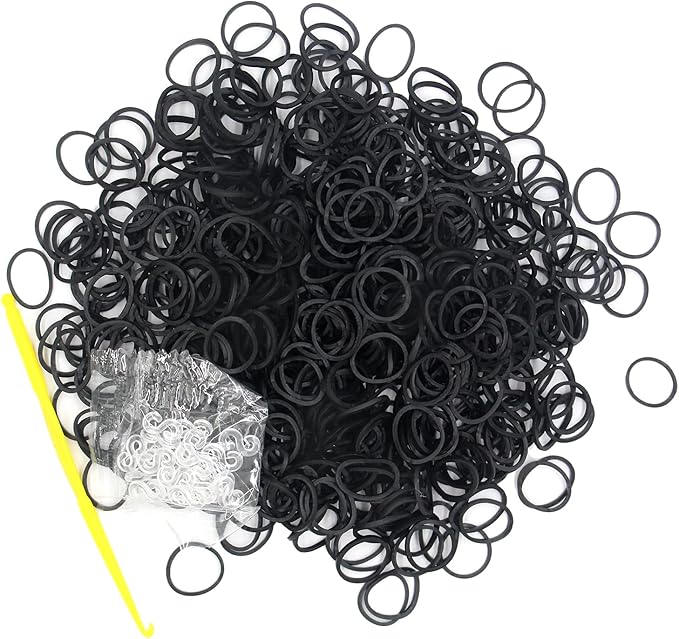 3000Pcs Loom Rubber Bands Refill Kit, Includes 75 S-Clips & 5 Hooks, Premium Rubber Band Bracelet Making Supplies for Kids DIY Crafting Gift (Black)