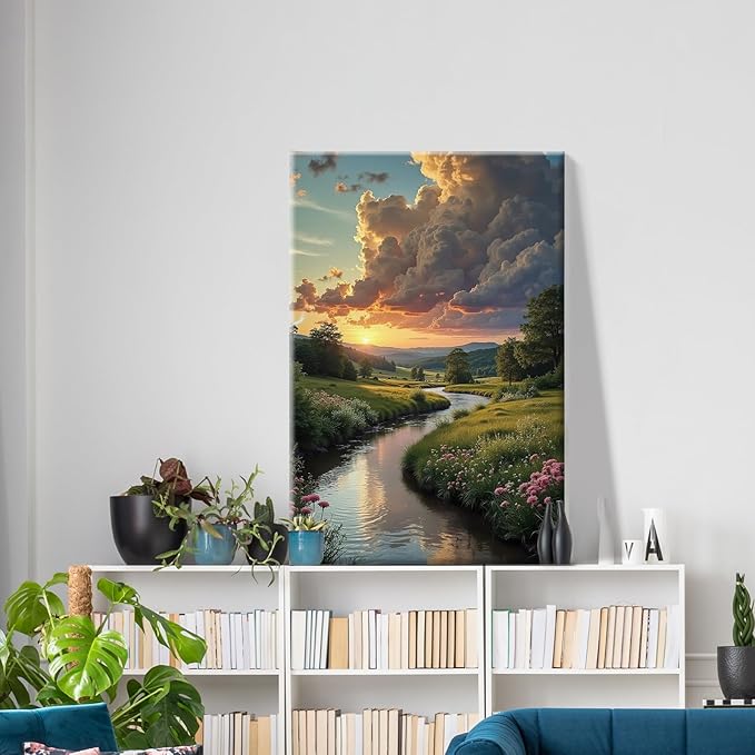 ATDMS Paint by Numbers Kit for Adults with Frame Landscape Paint by Number with Easel Sunset Adult Paint by Number Kits Framed Canvas DIY Acrylic Oil Painting Kits for Home Wall Decor 8x12 Inch