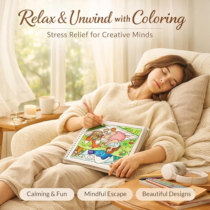 Whimsy Friends Adult Coloring Book for Relaxation - Gentle Symbiosis of Human and Animal Soothing Coloring Books for Adults Relaxation - Perfect Stress-Relieving Gift for Women