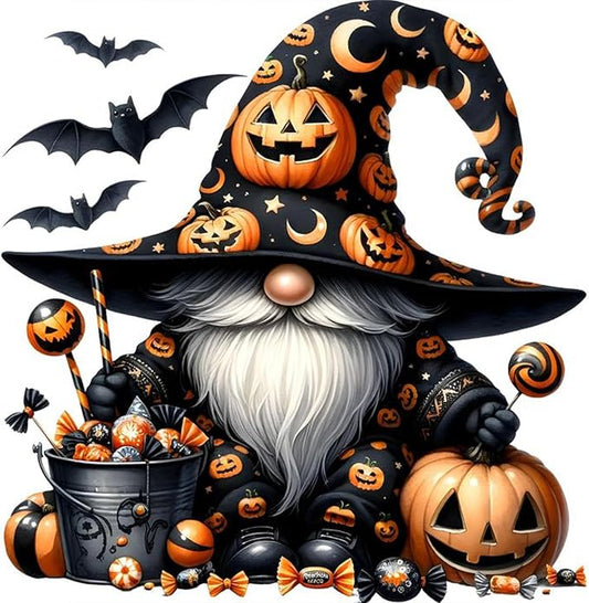 Fountor Gnome Diamond Art Kits for Adults, Halloween Diamond Painting Kits for Adults Beginners, DIY 5D Pumpkin Diamond Painting with Round Gem Art Kits for Gift Home Wall Decor 14x14 Inch