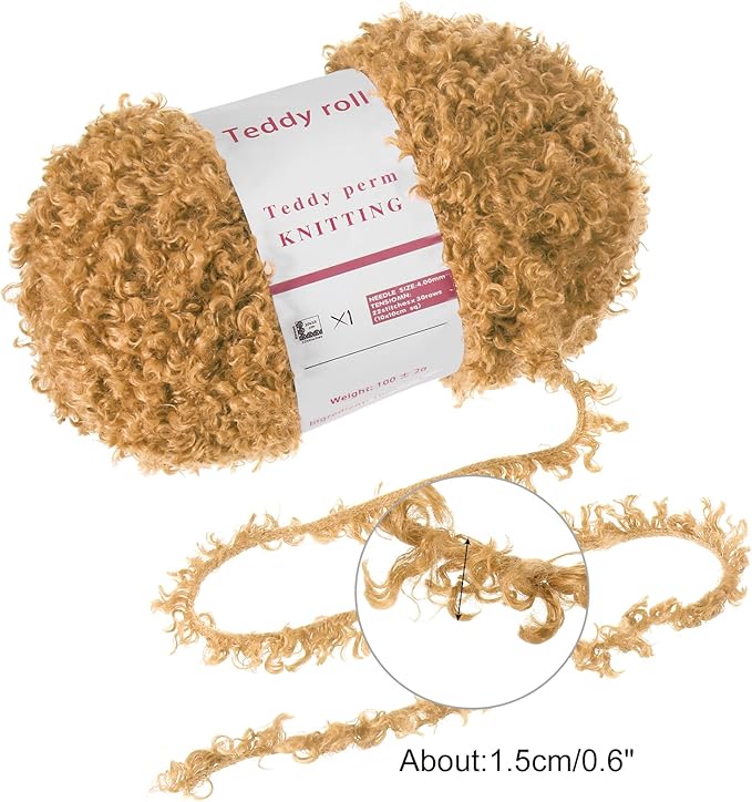 MECCANIXITY 1 Skeins Eyelash Yarn Fur Soft Fluffy Chunky Polyester Yarn Fuzzy Camel Brown for Crocheting Knit DIY Clothes Bag - 55Yard/50m, 3.53oz
