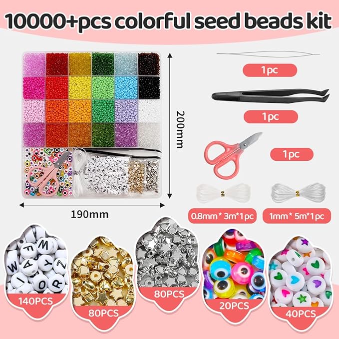 IOOLEEM 10000+pcs 3mm Glass Seed Beads Kit for Jewelry Making and Bracelets