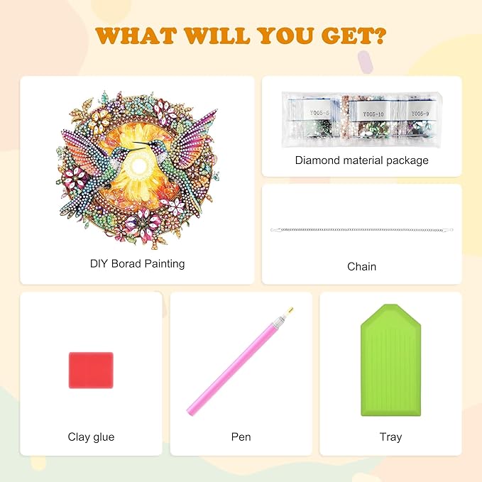 HEIBAGO Hummingbird Hanging Diamond Art Kits for Adults, Fall Special Shaped Crystal Diamond Painting Ornament Kit, DIY Double-Sided Pattern Window Pendant Gem Art Kit for Home Wall Decor 8.3x8.3inch