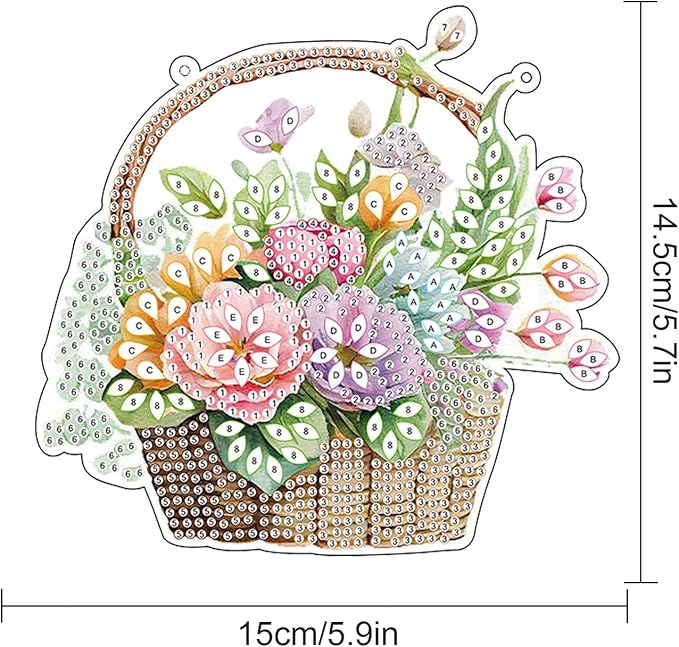 Flowers Basket Diamond Art Hanging, 5D DIY Diamond Painting Ornament, Creative Handmade Acrylic Pendant, Mosaic Making Kit by Number, Home Decoration, Valentine’s Day Gift